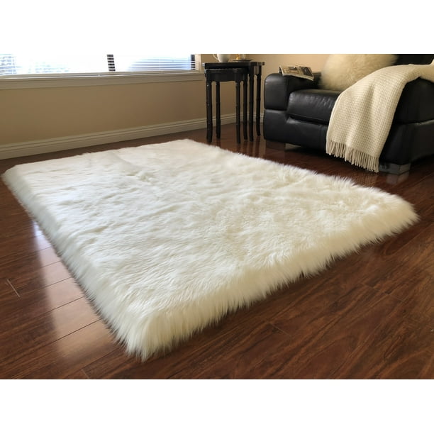 Contemporary Home Living 6' x 9' Beige Soft Sheep Skin-Designed Rectangular Area Throw Rug Contemporary Home Living 6' x 9' Beige Soft Sheep Skin-Designed Rectangular Area Throw Rug